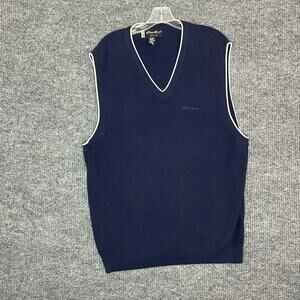 Eddie Bauer Golf Mens Sweater Vest Size Large Blue Ribbed V Neck Preppy Cotton